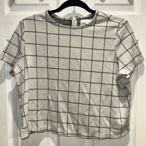 Nordstrom Gray Grid Short Sleeve Top